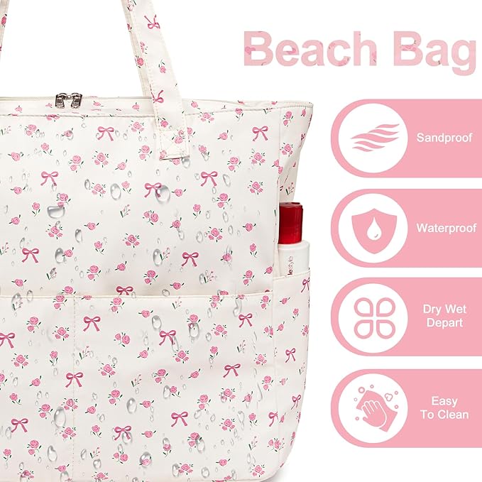 Bluboon Beach Bags for Women, Large Waterproof Tote Bag With Wet Compartment for Pool Weekender Travel Gym