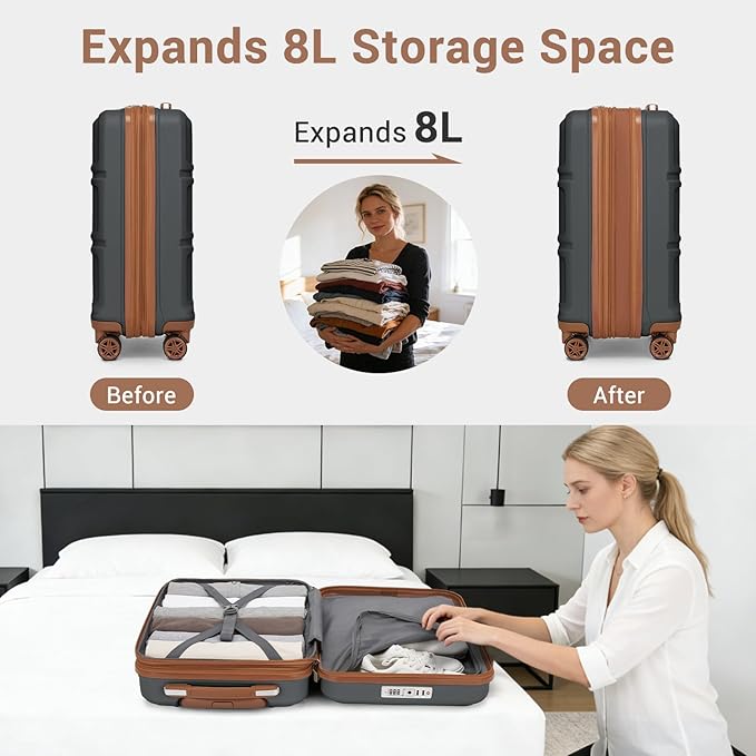 Kono Carry On Luggage 22x14x9 Airline Approved with Spinner Wheels,Lightweight PC+ABS 20 Inch Luggage with TSA Lock,Expandable Hard Shell Carry On Suitcases for Men Women,Apricot Grey