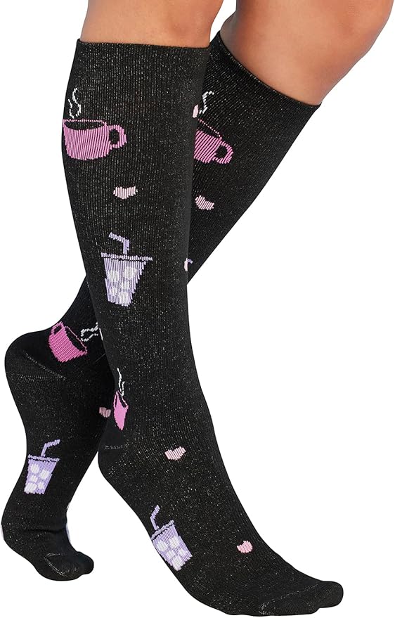 Cherokee Women's 10-15mmHg Compression Socks – Fun Print Knee Highs with Light Support, Soft Feel - PRINTSUPPORT