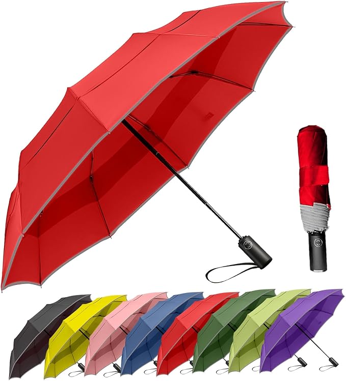 MRTLLOA 42/49 Inch Compact Travel Essentials Umbrella for Rain, Lightweight, Portable, Automatic, Strong, Waterproof Folding Umbrellas for Women, Men and Teenagers