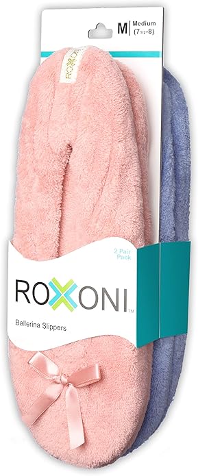 Roxoni Women's Terry Classic Cotton & Velour Ballerina Slippers (Pack of 2)