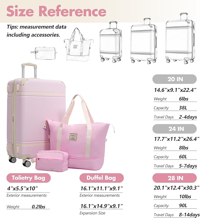 Merax 28 Inch Checked Luggage, Expandable Suitcase with Spinner Wheels, Hard Shell Vintage Luggage Set with TSA Lock(Light Pink)