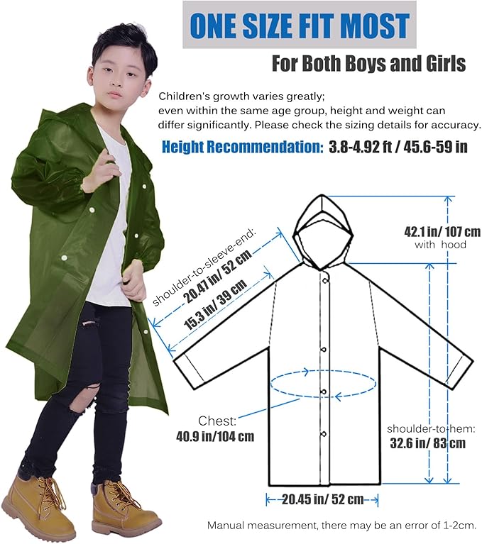 Kids Rain Jacket, 2 Pack Rain Ponchos for Kids - Reusable Raincoats for Boys and Girls Waterproof Outdoor Rain Gear