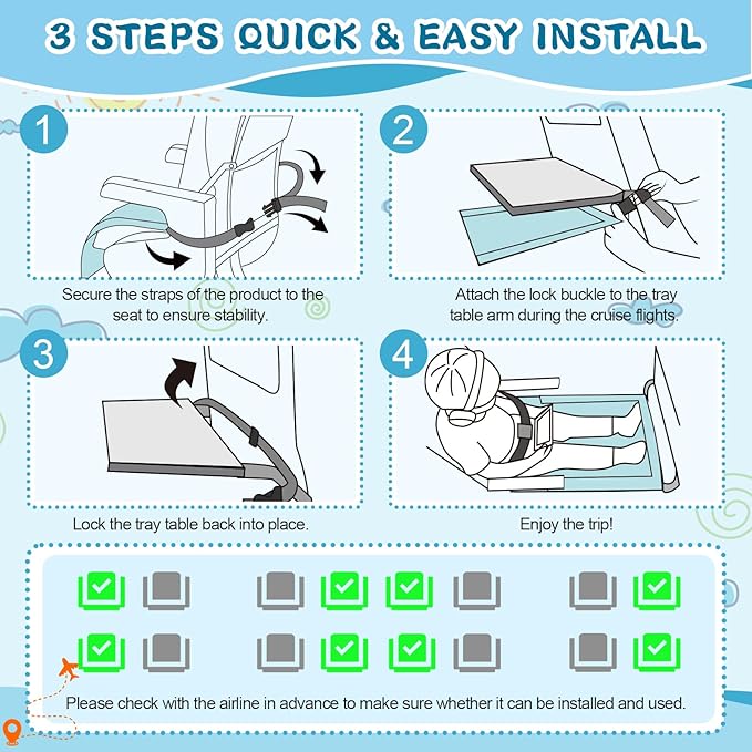 Toddler Airplane Bed - Airplane Seat Extender for Kids - Barrier Designed Flyaway Kids Bed Airplane with Pockets - Portable Plane Bed Foot Rest for Flights Travel Essentials Blue