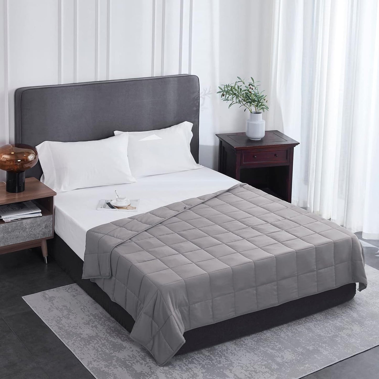 L'AGRATY Weighted Blanket - 60"x80" 17lbs Cooling Breathable Heavy Blanket Microfiber Material with Glass Beads for Adult All-Season Summer Fall Winter Soft Thick Comfort