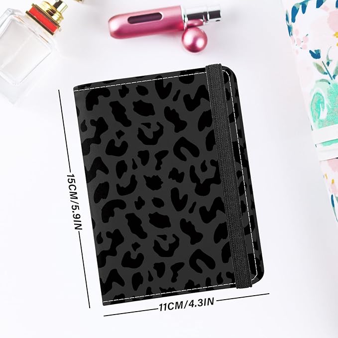 Cute Passport Holder and Holder Combo Passport Cover with RFID Blocking Women Men Compatible Wallet Credit Card Protector(Black Grey Leopard Cheetah Pattern)