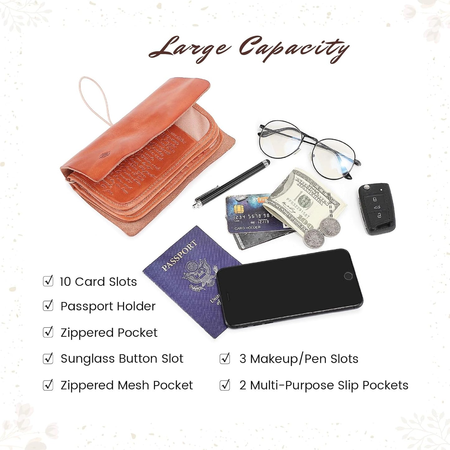 Genuine Leather Nomad Organizer Travel Wallet | Women's Wallet Clutch Passport Holder