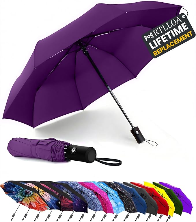MRTLLOA 42/49 Inch Compact Travel Essentials Umbrella for Rain, Lightweight, Portable, Automatic, Strong, Waterproof Folding Umbrellas for Women, Men and Teenagers