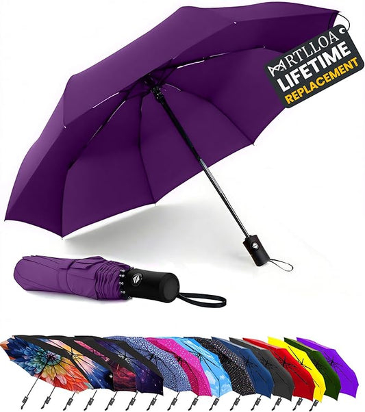 MRTLLOA 42/49 Inch Compact Travel Essentials Umbrella for Rain, Lightweight, Portable, Automatic, Strong, Waterproof Folding Umbrellas for Women, Men and Teenagers