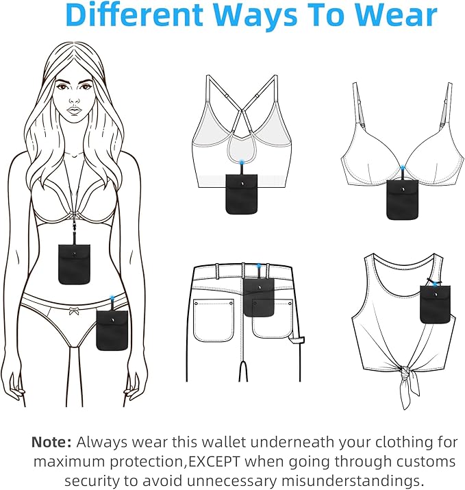 Hidden Bra Wallet, Travel Neck Pouch & Secert Money Pocket for Woman to Keep Valuables Safe for Secure Travel with Adjustable, Elastic Strap(Black)