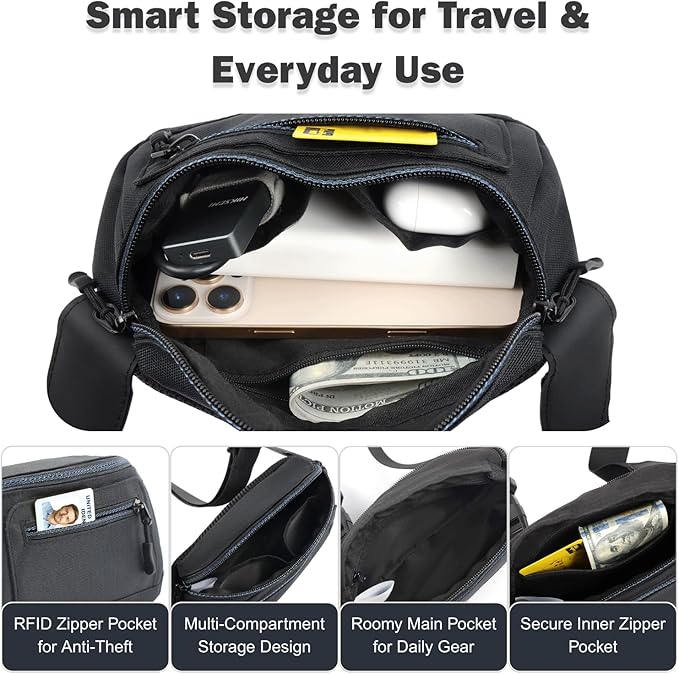 RFID Blocking Anti Theft Fanny Pack for Women and Men with Safety Hook for Travel and Daily Commute Water Resistant Crossbody Waist Bag Multiple Pockets Lightweight QUATIAN