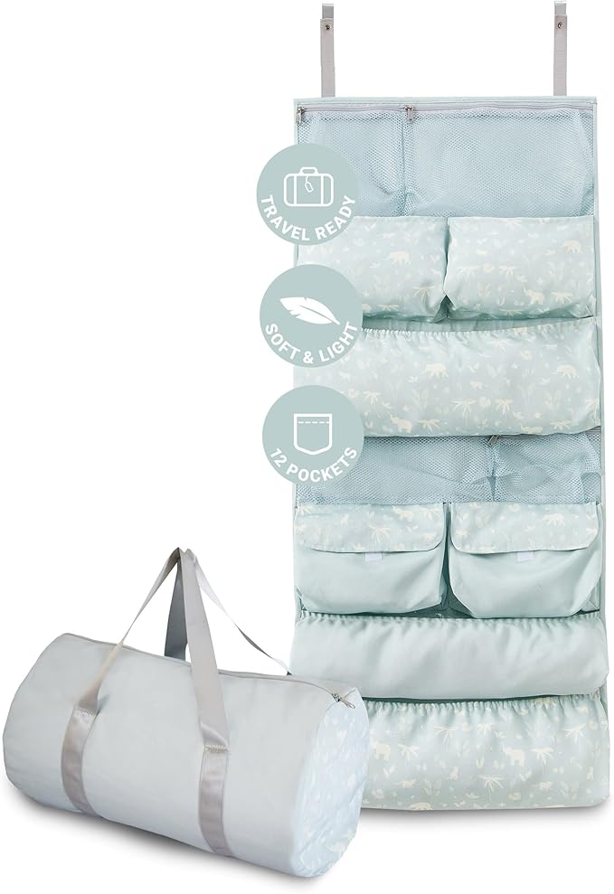 BabyToLove Roll n' Go Organizer Bag | Compact Diaper Bag with Storage Compartments | Travel Organizer for Baby Essentials | Green Tropic
