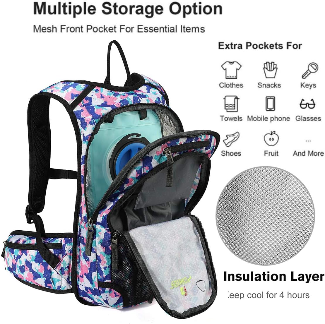 Hydration Pack Backpack with 3L Water Bladder for Men & Women, Hiking Daypack with Thermal Insulation | Running, Cycling, Camping, Skiing, Outdoor Activities