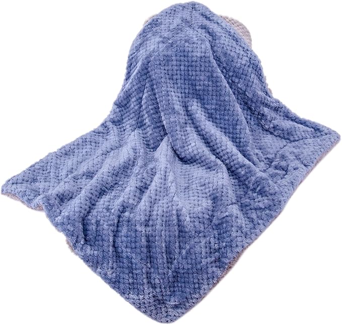 Fuzzy Sherpa Reversible Blanket for Baby, Soft Warm Cozy Coral Fleece Toddler, Infant or Newborn Reversible Blanket for Crib, Stroller, Travel, 30”×40”, Pearl Blue