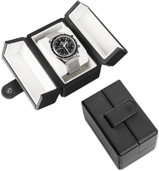 Single Travel Watch Case - Vintage Inspired - Exterior, Soft Microfiber Lining, Fits Up to 42mm Watches - Vegan Leather - Reliable Storage for Home or Travel