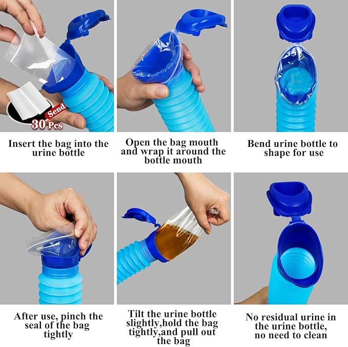 Pee Bottles for Men,Collapsible Urine Bottle with Disposable Replacement Bags,Car Pee Bottle for Men and Women,750ml,Leakproof, Emergency Urinal for Road Trips,Traffic Jams and Camping