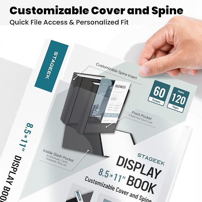 60-Pocket Portfolio Binder Display 120 Pages, 8.5x11 Binder with Plastic Sleeves, Art Portfolio Folder with Clear Sheet Protectors, Presentation Book for Artwork, Document Organizer
