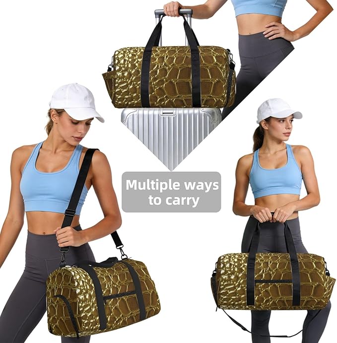 Crocodile Skin Close Up Texture Detail Women'S Gym Duffle Bag With Shoes Compartment, Ideal For Travel, Gym, Sports, Duffel, Weekender
