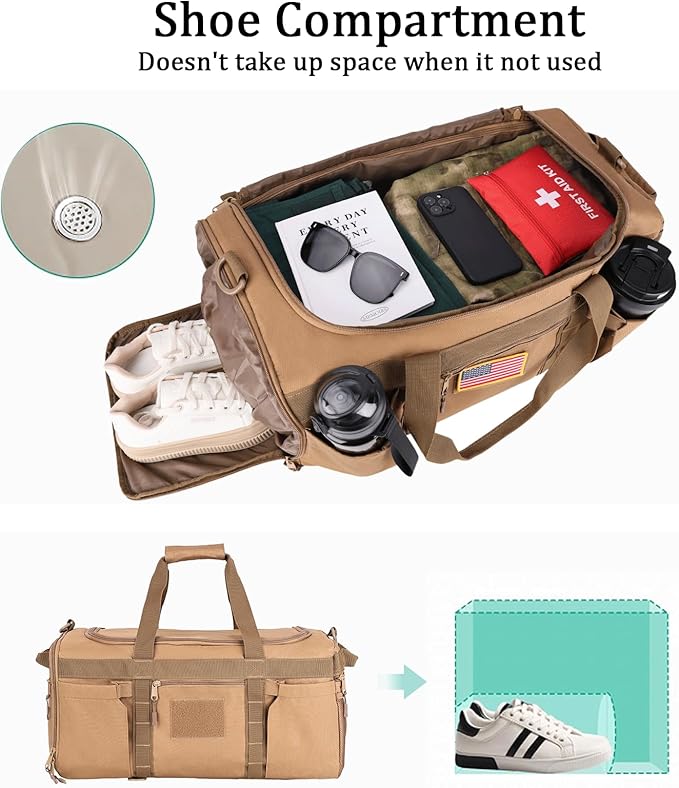 Greencity Gym Bag Duffel Bag with Shoe Compartment for Men Sports Duffels Bag Fitness (Coyote)