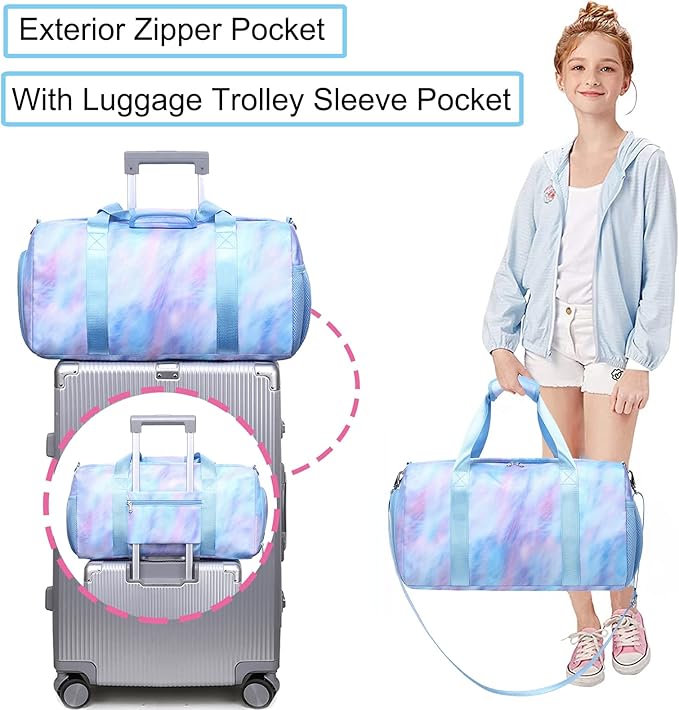 Dance Bag for Girls Teen Duffle Gymnastics Overnight Travel Sports Gym Ballet Weekender Sleepover Carry On Bags with Shoe Compartments Water Resistant