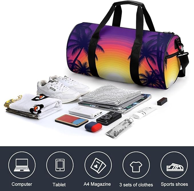 Durable Travel Gym Sports Bag Hawaiian Palm Tree Ocean Theme (2) Workout Lightweight Foldable Overnight Bag Training Workout Bags