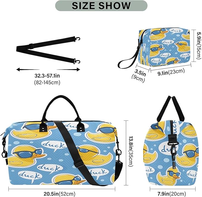 Little Yellow Duck Blue Swimming Goggles Pattern Travel Duffle Bag Gym Yoga Carry on Bags for Men Women Weekender Bag