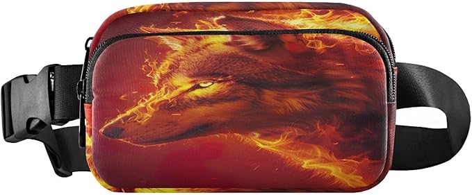 Fire Flame Wolf Head Fanny Pack for Women Men Water Resistant Fashion Waist Packs with Adjustable Strap Belt Bag for Travel Workout Jogging Hiking 21220171