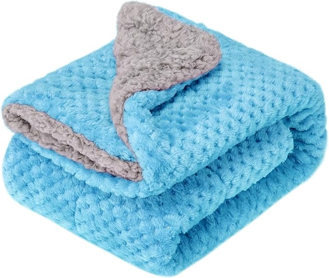 Fuzzy Sherpa Reversible Blanket for Baby, Soft Warm Cozy Coral Fleece Toddler, Infant or Newborn Reversible Blanket for Crib, Stroller, Travel, 40”×60”, Ice Blue