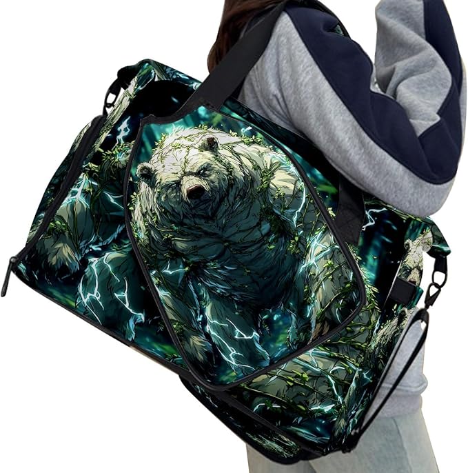 Ancient Bear Green Gym Bag for Women & Tennis Bag, Large Sports Duffel Bag Waterproof with Ventilated Shoe Compartment & Front Racket Sleeve, Lightweight Travel Weekender Overnight Bag
