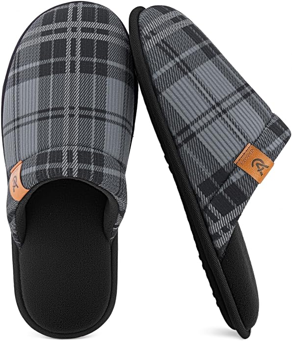 VeraCosy Men's Corduroy Scuff Slippers Soft Comfy Memory Foam Non-slip Indoor House Shoes