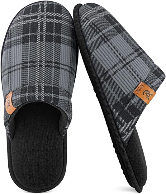 VeraCosy Men's Corduroy Scuff Slippers Soft Comfy Memory Foam Non-slip Indoor House Shoes