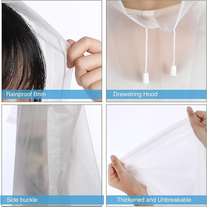 Zhehao 20 Pcs Rain Ponchos for Adult, Reusable Waterproof Plastic Rain Coat with Hood Portable Rainwear for Outdoor