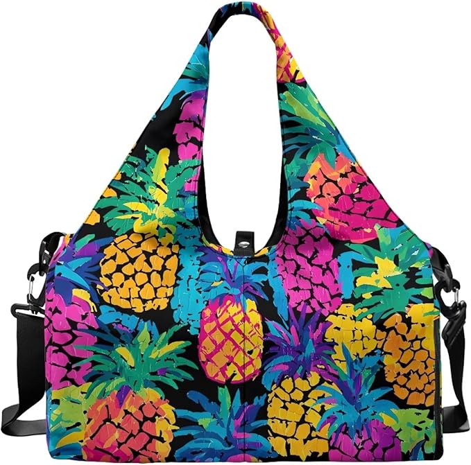 Gym Bag Women with Yoga Mat Holder Strap, Pineapple Gym Duffle Bag with Shoes Compartment, Wet Pocket, Gym Backpack Carring Workout Stuff Accessories