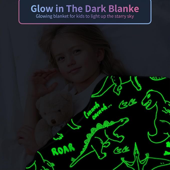 Dinosaur Blanket for Boys, Dinosaur Glow in The Dark Blanket for Kids/Toddler/Baby, Soft Fleece Blankets and Throw, Birthday 40"x 50"