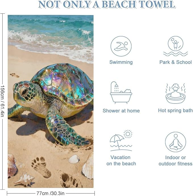 Microfiber Tourmaline Turtle Beach Beach Towel Oversized 62x31 Sand Free & Quick Dry Travel Towel for Adults Super Absorbent Lightweight Thin Pool Towels for Swim Camping Yoga Gym Vacation Essentials