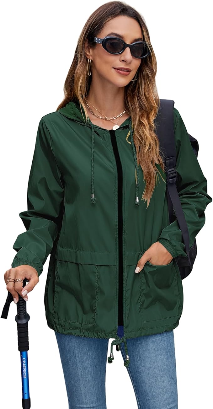 Hount Women's Lightweight Hooded Raincoat Waterproof Packable Active Outdoor Rain Jacket (S-3XL)
