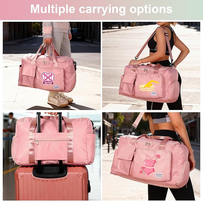 Personalized Duffle Bag with Embroidered Name and Pattern, Custom Gym Bag for Women Men with Shoe Compartment - Perfect for Travel Dance Cheer Overnight (9 Colors)