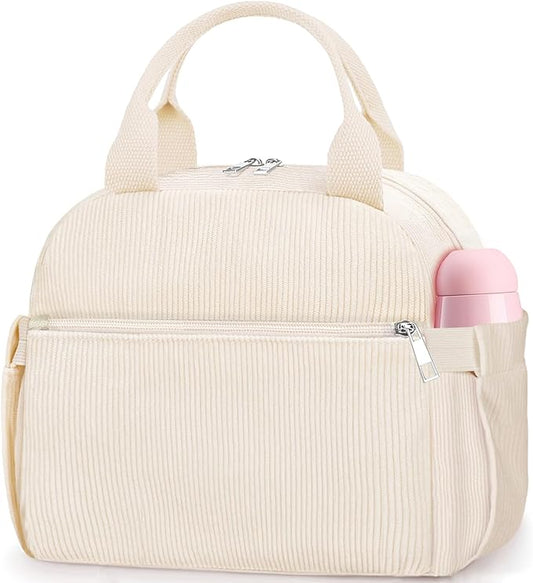 Lunch Bag Lunch Box for Women, Cute Corduroy Insulated Reusable Work Leakproof Simple Adults Large Lunch Boxes Tote Bag Men Cooler Bag
