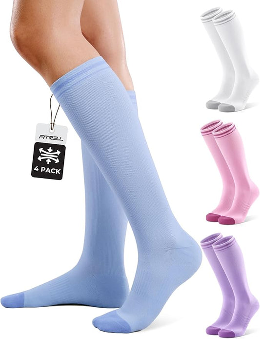 FITRELL 4 Pairs Compression Socks for Women & Men, 15-20mmHg Circulation Support for Athletic Travel Daily Wear