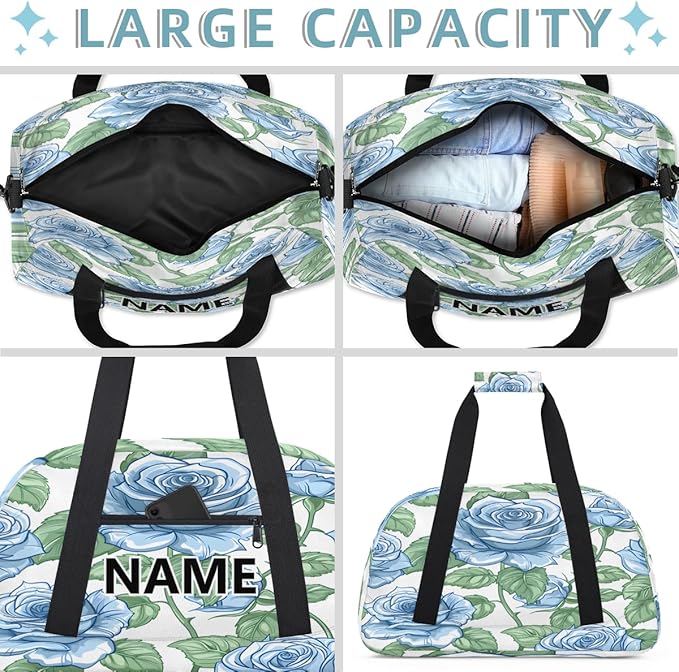 Blue Rose Mini Gym Bag 18 inch for Women Men Waterproof Custom Rose Flower Travel Duffel Bag Carry On Overnight Tote Nurse Bag for Work Fitness Hiking