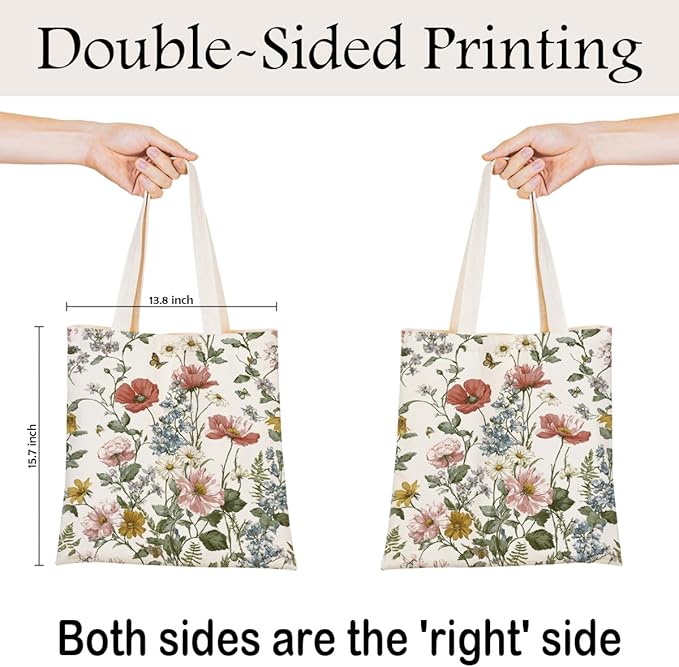 Canvas Tote Bag for Women, Vintage Print Handbag, Aesthetic Shopping Bag for Work Travel Beach, Everyday Shoulder Tote