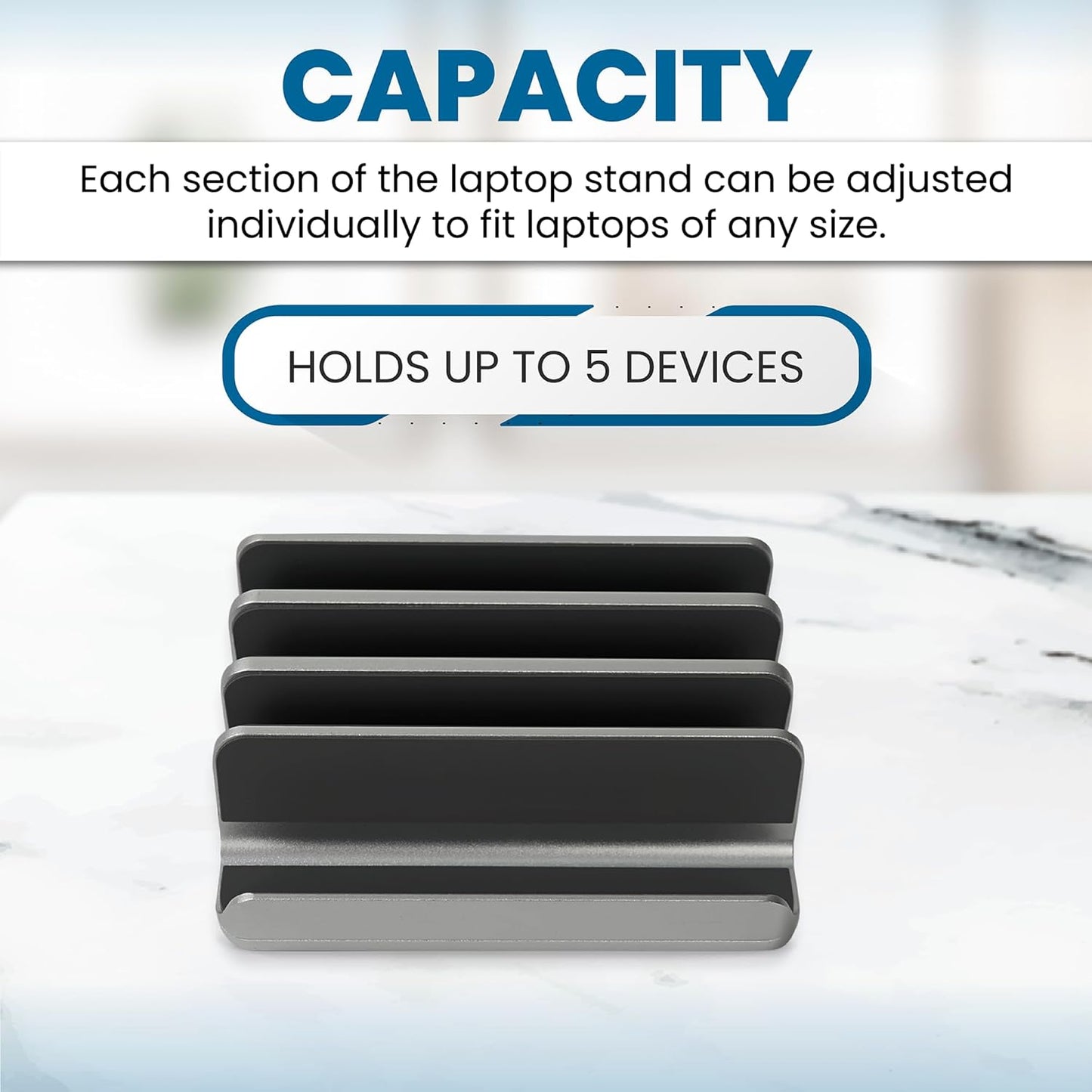 Multiple Laptop Holder Vertical – Adjustable Laptop Vertical Stand Holds 5 Devices, Fits All MacBooks Laptops Tablets and Mobiles (up to 17.3”). Closed Upright Vertical Laptop Stand for Desk