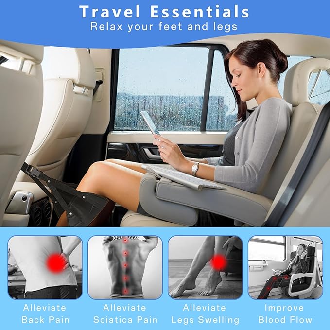 Airplane Foot Hammock for Plane Travel, Portable Foot Sling for Airplane Travel, Adjustable Plane Leg Hammock for Long Trip, Relax Your Feet, Travels Essentials 2 Pack, Black & Blue