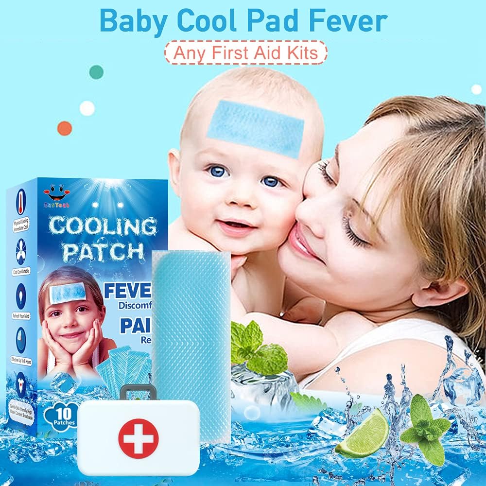 10 Sheets EasYeah Kids Cooling Patches for Fever Discomfort & Pain Relief, Cooling Relief Fever Reducer, Soothe Headache Pain, Pack of 10