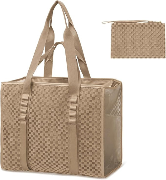 MOMINSIDE Beach Bags for Women Mesh Beach Bag - Large Beach Tote Bag with Zipper, 2 Insulated Pocket, Hat & Towel Clips, Foldable Swim Bag Pool bag for Toys, Towels & Vacation Essentials