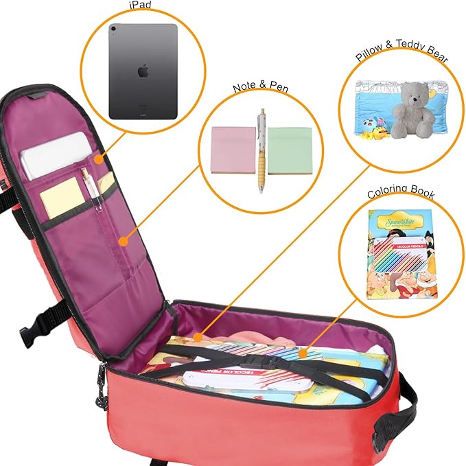 Child's Travel Backpack for Ages 3-6 | Lightweight Suitcase Style Carry-On | 10L Weekender with Tablet Sleeve & Chest Strap | Coral