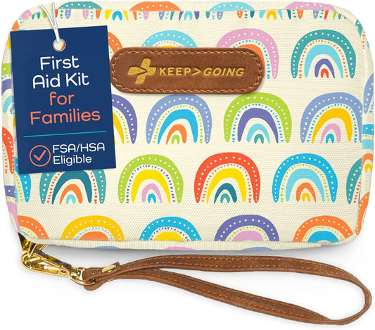 KeepGoing Travel First Aid Kit for Kids – 130 Pc. for Car, Home, Purse, Diaper Bag & Backpack with Latex-Free Bandages - Mini First Aid Kit Travel Size TSA-Approved