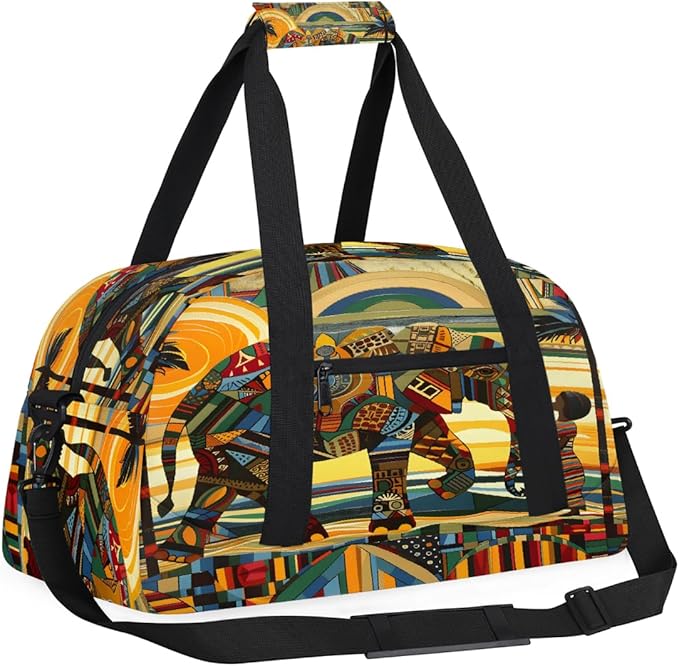 Travel Duffle Bag for travel duffle bag sports Girls Boys Kids Ethnic Africa Elephant Lightweight Overnight Sleepover Weekender Bags Small Dance Gym Sport Bag Teens Carry-On Size Workout Bag