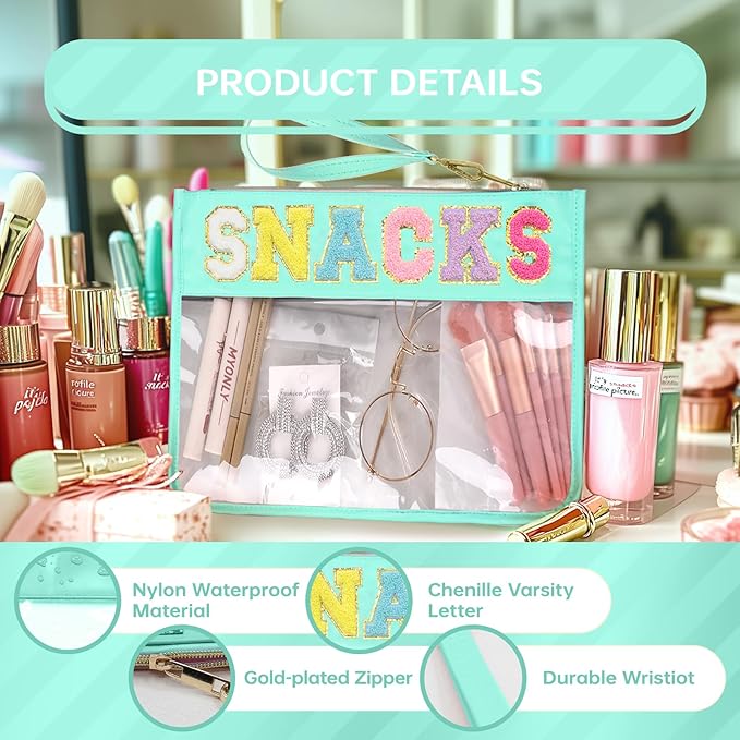 Snack Bags Clear Pouch Travel Makeup Bag Chenille Letter Bags for Zipper Pouch Clear Cosmetic Bag Clearly Tote Bag Makeup Travel Bags for Women