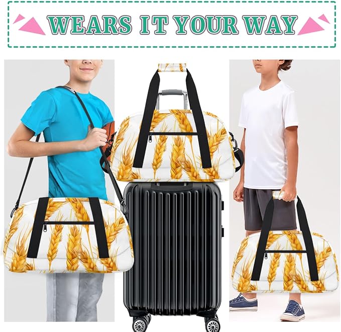 Wheat Ears Print Kids-Duffel-Bags Gymnastics Dance Bag Carry-On Overnight Travel Gym Lightweight Dance Sports Bags For Girls Boys Kids，
